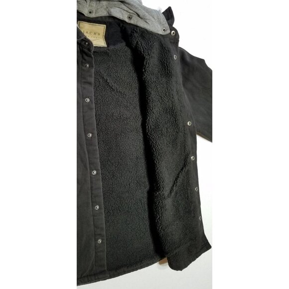 JACHS New York Snap Up Removable Hood Faux Fur Lined Black Canvas Jacket Men's M - Picture 5 of 14